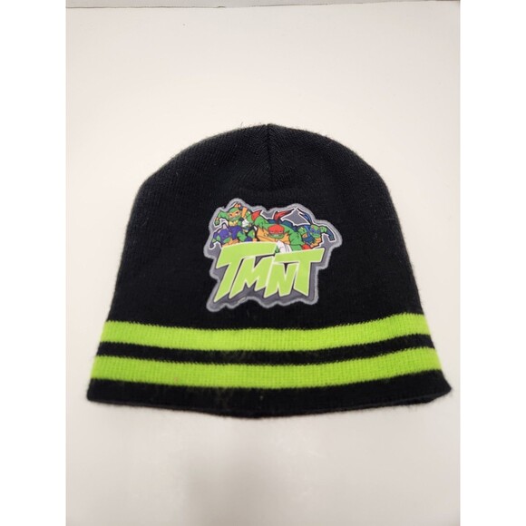 TMNT Beanie Cap Hat Youth Kids Boys OSFA Black Green Striped Nickelodeon Knit - Picture 1 of 3